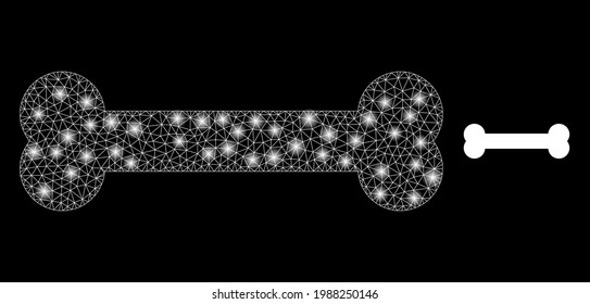 Constellation net bone with lightspots. Vector constellation based on bone icon. Bright frame polygonal bone on a black background.