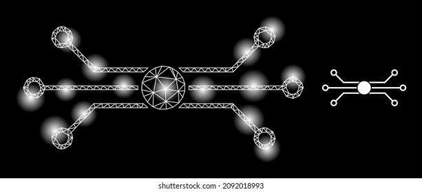 Constellation net chip connections web icon with illuminated light spots. Illuminated constellation is done using chip connections vector icon. Sparkle frame web polygonal chip connections,