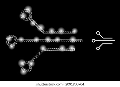 Constellation net circuit contacts web icon with illuminated light spots. Illuminated constellation is generated using circuit contacts vector icon. Sparkle carcass web polygonal circuit contacts,