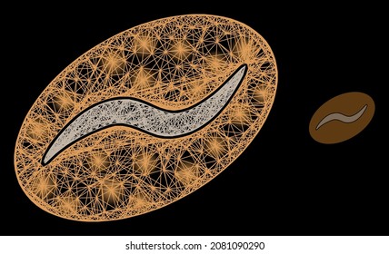 Constellation net coffee bean with glowing spots on a black background. Bright vector mesh based on coffee bean icon, with linear net and light spots.