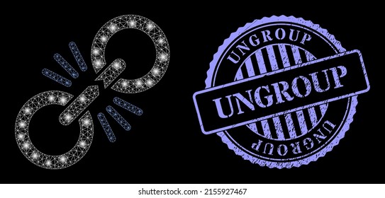 Constellation net damage chain link with light spots, and Ungroup blue round unclean seal. Vector constellation generated from damage chain link icon. Constellation frame polygonal damage chain link.