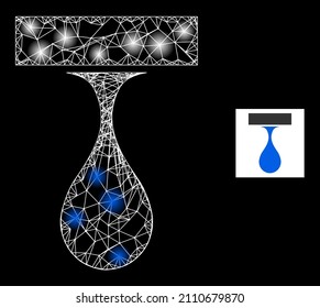 Konstellationsnetztropfsymbol mit leuchtenden Lichtpunkten. Belichtetes Modell, das aus tropfenden Vektorsymbol und Schnittlinien erzeugt wird. Konstellationsrahmen-Tropfen auf schwarzem Hintergrund.