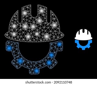Constellation net engineering web icon with sparkle spots. Illuminated constellation generated using engineering vector icon. Illuminated frame web polygonal engineering, on a black background.