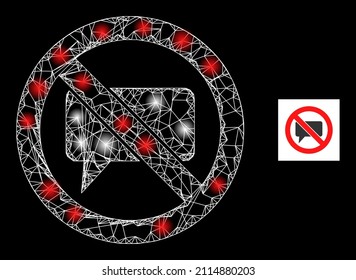 Constellation net forbidden opinion icon with flare light spots. Illuminated constellation is done using forbidden opinion vector icon and intersected lines. Bright frame forbidden opinion,