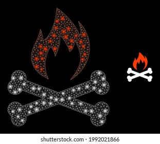 Constellation net hell fire bones with lightspots. Vector constellation based on hell fire bones icon. Constellation frame polygonal hell fire bones on a black background.
