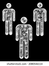 Hombres netos de constelación con manchas brillantes en un fondo negro. Malla vectorial ligera a base de glifo masculino, con red lineal y manchas luminosas.