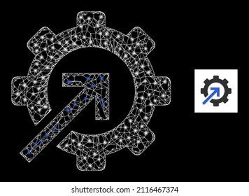 Constellation net mesh gear integration icon with glossy spots. Illuminated constellation is created using gear integration vector icon and crossing lines. Glossy carcass gear integration,