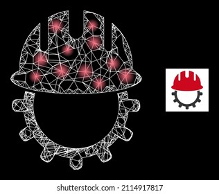 Constellation net mesh mechanics engineering icon with glitter light spots. Illuminated constellation created using mechanics engineering vector icon and crossed lines.