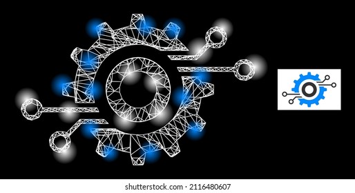 Constellation net mesh nanobot circuit wheel icon with magic light spots. Illuminated constellation generated using nanobot circuit wheel vector icon and crossing lines.