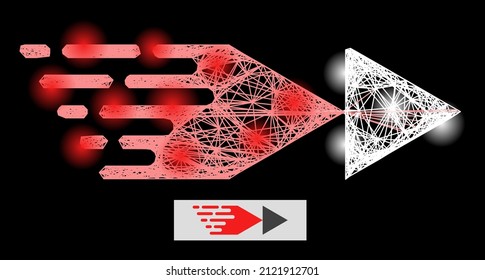 Constellation net mesh rewind forward with glowing spots on a black background. Light vector constellation based on rewind forward pictogram, with linear mesh and light spots.