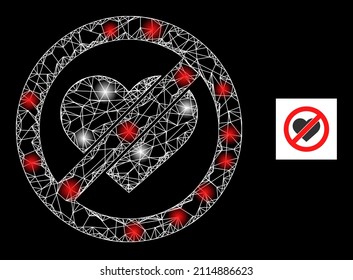 La malla de la red de constelación detienen el icono del corazón de amor con puntos iluminados. La constelación iluminada se hace usando el icono paro del vector del corazón y líneas interseccionadas. El marco de constelación detiene el corazón de amor,