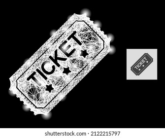 Constellation net mesh ticket with lightspots on a black background. Bright vector constellation created from ticket symbol, with intersected net and lightspots.