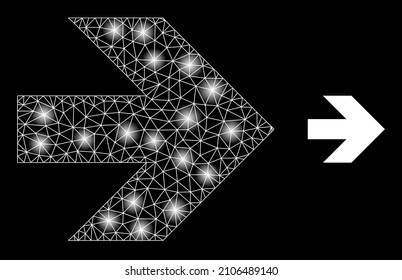 Constellation net move right web icon with illuminated spots. Illuminated constellation created from move right vector icon. Illuminated carcass web polygonal move right, on a black background.