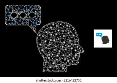 Constellation net personal opinion icon with glowing spots. Illuminated constellation is generated from personal opinion vector icon and crossing lines. Glowing frame personal opinion,