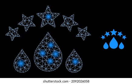 La calidad del agua de la red de constelación arroja un icono de la web con manchas luminosas brillantes. Constelación iluminada creada con un icono vectorial de gotas de agua de calidad.