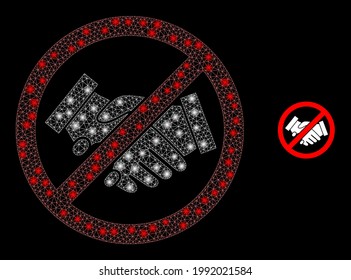 Los apretones de manos de la red de constelación paran con puntos brillantes. Constelación vectorial basada en el icono de paro de apretones de manos. La malla de la canal brillante detiene los apretones de manos sobre un fondo negro.