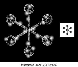 Constellation net structure icon with glitter light spots. Illuminated constellation done from net structure vector icon and crossing lines. Constellation frame net structure,