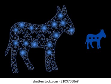 Red de constelación icono web de burro americano con focos de luz. La constelación iluminada se genera a partir del icono del vector de burro americano. Flare carcass web burro americano poligonal,