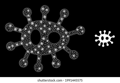 Bacilla de la red de constelación con manchas brillantes. Cápsula vectora basada en el icono de la bacila. Cáscara de cáscara de la bacila poligonal sobre un fondo negro.