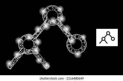Constellation network binary links icon with illuminated spots. Illuminated model created from binary links vector icon and crossed lines. Constellation frame binary links, on a black background.