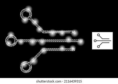 Constellation network circuit contacts icon with illuminated spots. Illuminated constellation is generated from circuit contacts vector icon and intersected lines.