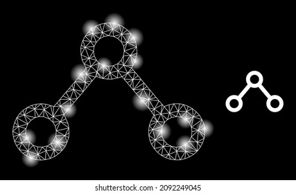 Constellation network connections web icon with magic light spots. Illuminated constellation done from connections vector icon. Constellation carcass web polygonal connections, on a black background.