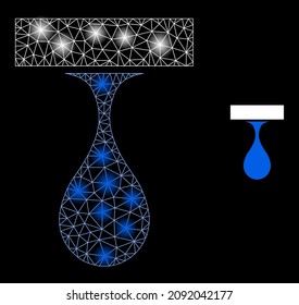 Constellation network drip drop web icon with flare spots. Illuminated constellation done using drip drop vector icon. Flare frame web polygonal drip drop, on a black background.