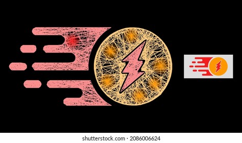 Constellation network electric charge with light spots on a black background. Bright vector constellation based on electric charge icon, with linear network and light spots.