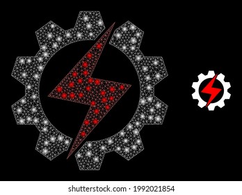 Industria de la energía de la red de constelaciones con puntos de luz. Cáscaras vectoras basadas en ícono de la industria energética. La industria de la energía poligonal de la canal de la bengala en un fondo negro.