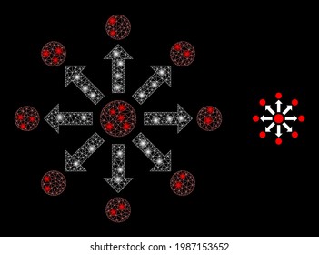 Expansión de la red de constelación con manchas luminosas. Marco vectorial basado en el icono de expansión. Expansión de malla de marco de constelación en un fondo negro.