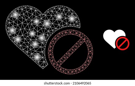 Constellation network forbidden love web icon with sparkle light spots. Illuminated model done from forbidden love vector icon. Sparkle frame web polygonal forbidden love, on a black background.