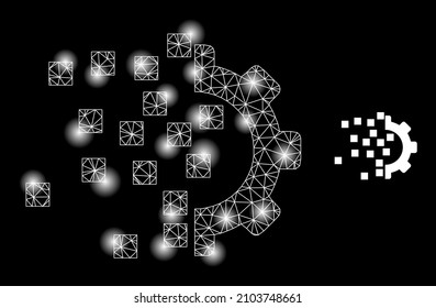 Constellation network gear compilation web icon with bright spots. Illuminated constellation generated using gear compilation vector icon. Constellation carcass web polygonal gear compilation,