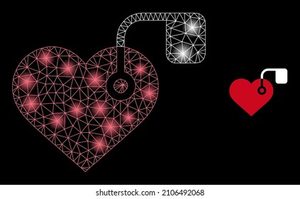 Constellation network heart pacemaker web icon with bright light spots. Illuminated constellation generated from heart pacemaker vector icon. Illuminated frame web polygonal heart pacemaker,