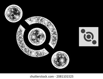 Conector de unión de la red de constelación con manchas luminosas sobre un fondo negro. Estructura vectorial brillante basada en el glifo conector de unión, con red lineal y manchas luminosas.