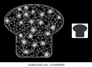 Constellation network mushroom icon with glowing spots. Illuminated constellation created from mushroom vector icon and crossed lines. Illuminated frame mushroom, on a black background.