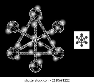 Constellation network nodes icon with glossy light spots. Illuminated constellation created from network nodes vector icon and crossed lines. Illuminated frame network nodes,