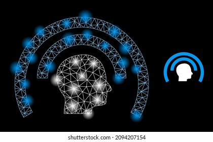 Constellation network Psi waves web icon with glitter light spots. Illuminated constellation generated from Psi waves vector icon. Illuminated frame web polygonal Psi waves, on a black background.