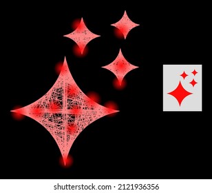 Constellation network shine stars with light spots on a black background. Light vector constellation based on shine stars pictogram, with linear network and light spots.