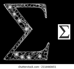 Constellation network Sigma Greek letter icon with magic spots. Illuminated constellation is done using Sigma Greek letter vector icon and crossed lines. Constellation carcass Sigma Greek letter,