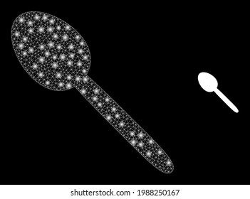 Netzwerklöffel mit Lichtpunkten. Vektormodell basierend auf dem Löffelsymbol. Glossiger, mehrfarbiger Karkasse auf schwarzem Hintergrund.