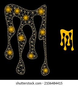 Constellation network sticky honey drops web icon with magic light spots. Illuminated model is generated from sticky honey drops vector icon. Constellation frame web polygonal sticky honey drops,