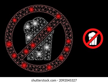 Constellation network stop popcorn web icon with sparkle light spots. Illuminated constellation created using stop popcorn vector icon. Constellation frame web polygonal stop popcorn,