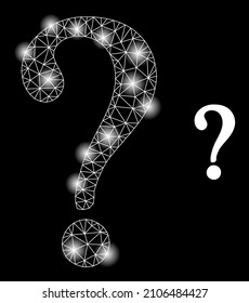 Constellation network unknown web icon with flare light spots. Illuminated constellation created from unknown vector icon. Flare frame web polygonal unknown, on a black background.
