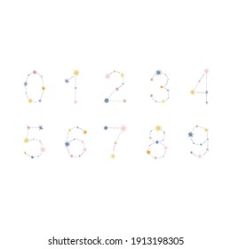 Constellation number. Starry numeric character vector illustration isolated on white. Cosmic numeral kid design