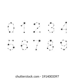 Konstellationsnummer. Starry numerische Zeichen schwarz weiß einzelne Vektorgrafik. Kosmisches numerisches Kinderdesign