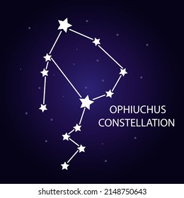 The constellation of Ophiuchus with bright stars. A constellation on a dark blue background of the cosmic sky. Vector illustration.