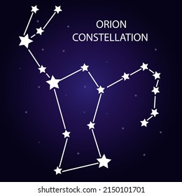 La constelación de Orión con estrellas brillantes. Una constelación sobre un fondo azul del cielo cósmico. Ilustración vectorial.