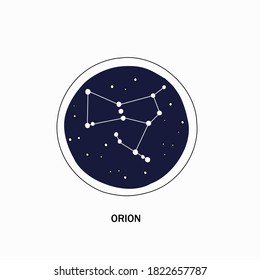 Constellation Orion On A Blue Round Background, Vector Illustration