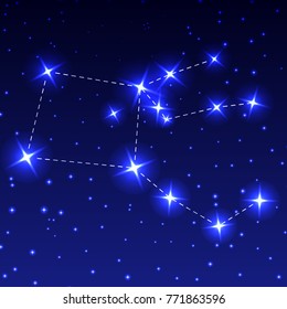 The Constellation Pegasus in the night starry sky. Vector illustration of the concept of astronomy