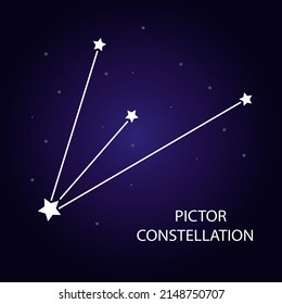 The constellation Pictor with bright stars. A constellation on a dark blue background of the cosmic sky. Vector illustration.